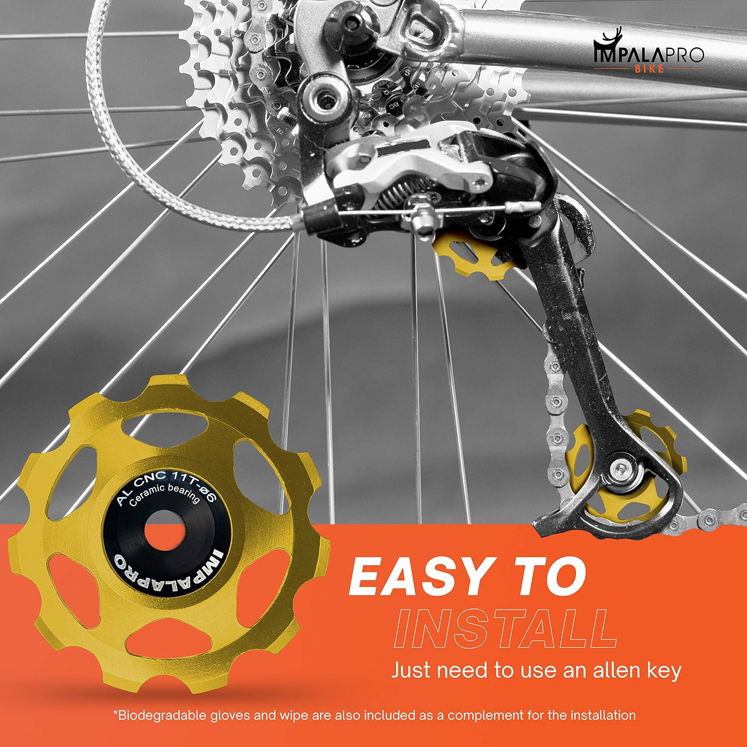 IMPALAPRO Bike Set of 2 Ceramic Jockey Wheels 11t - Derailleur Pulley - Shimano Jockey Wheels 11 Speed - Sram Pulley