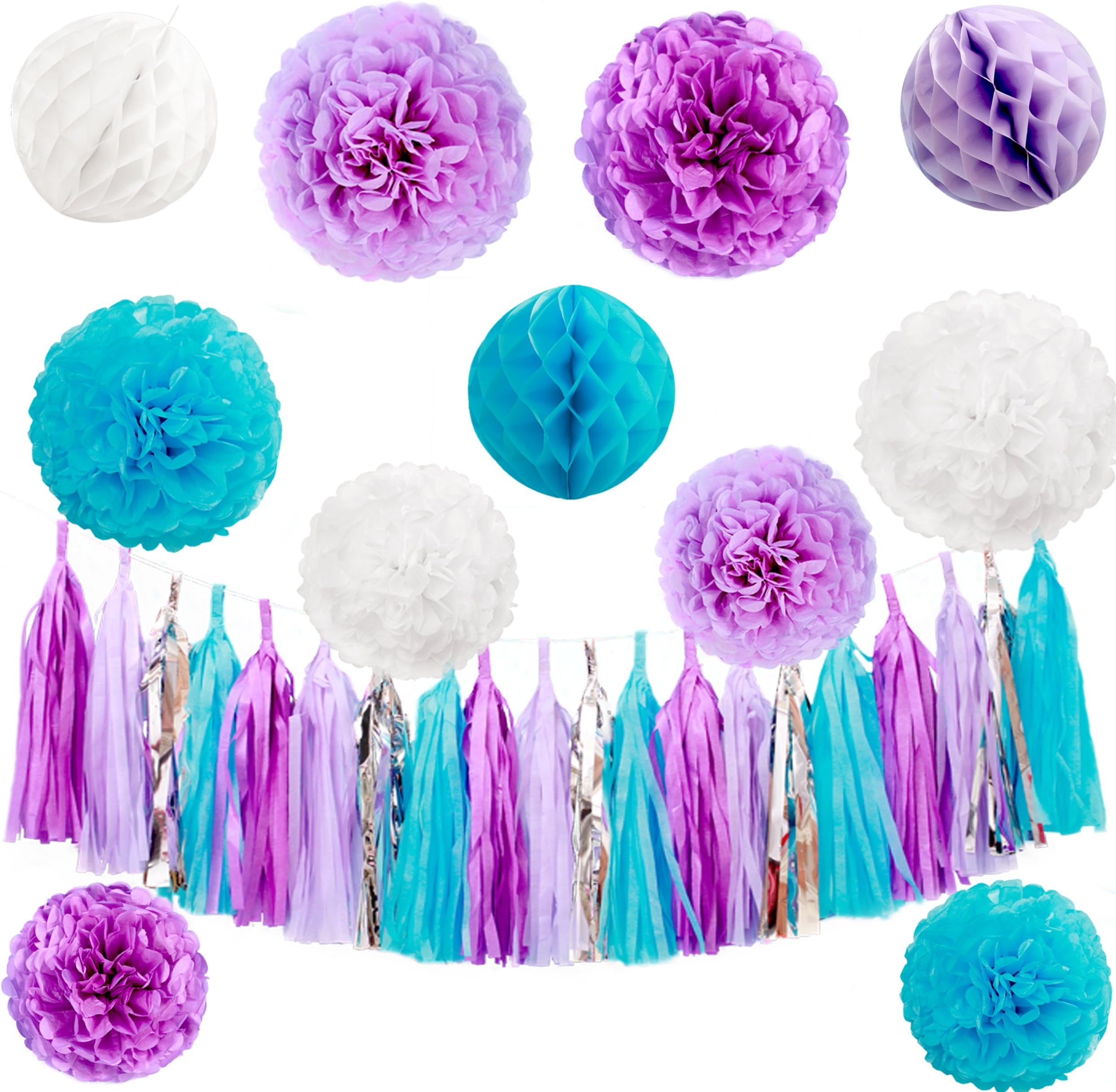 WSMGR Tissue Paper Fan Tissue Paper Tassel Tissue Paper Pom Poms Flowers Gold Glitter Star Garland Kit for Party Decorations Wedding,Festival,Baby Shower,Nursery,Celebrations Decorations(40 Pieces)