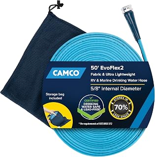 Camco EvoFlex2 50ft Lead-Free RV Drinking Water Hose - Ultra Lightweight, Flexible, BPA-Free, Abrasion-Resistant Fabric (22579)