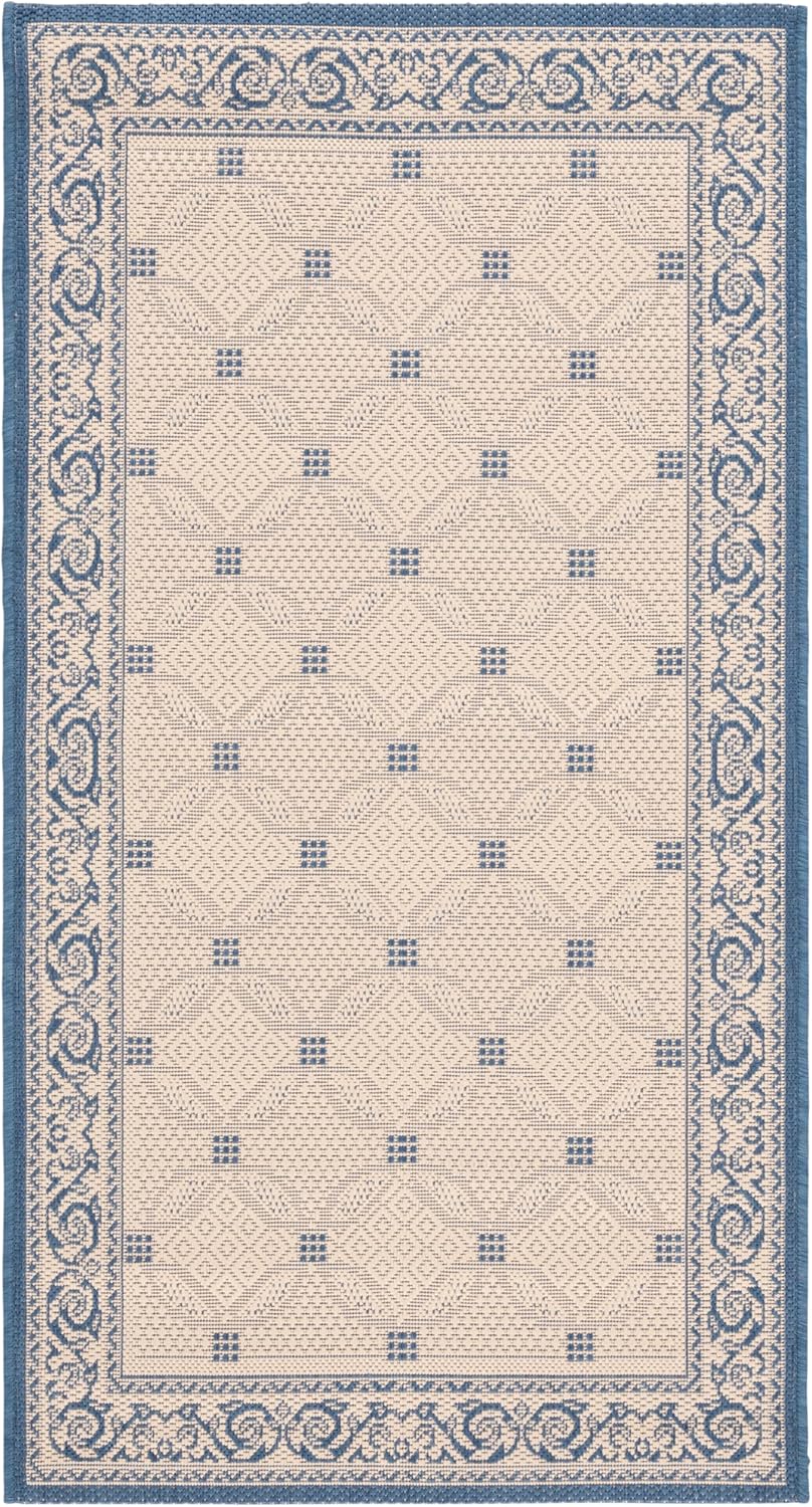 SAFAVIEH Washable Rug Outdoor Courtyard Collection - 2'7" x 5', Natural & Blue, Non-Shedding & Easy Cleaning, Ideal for Patio, Backyard, Mudroom (CY1502-3101)