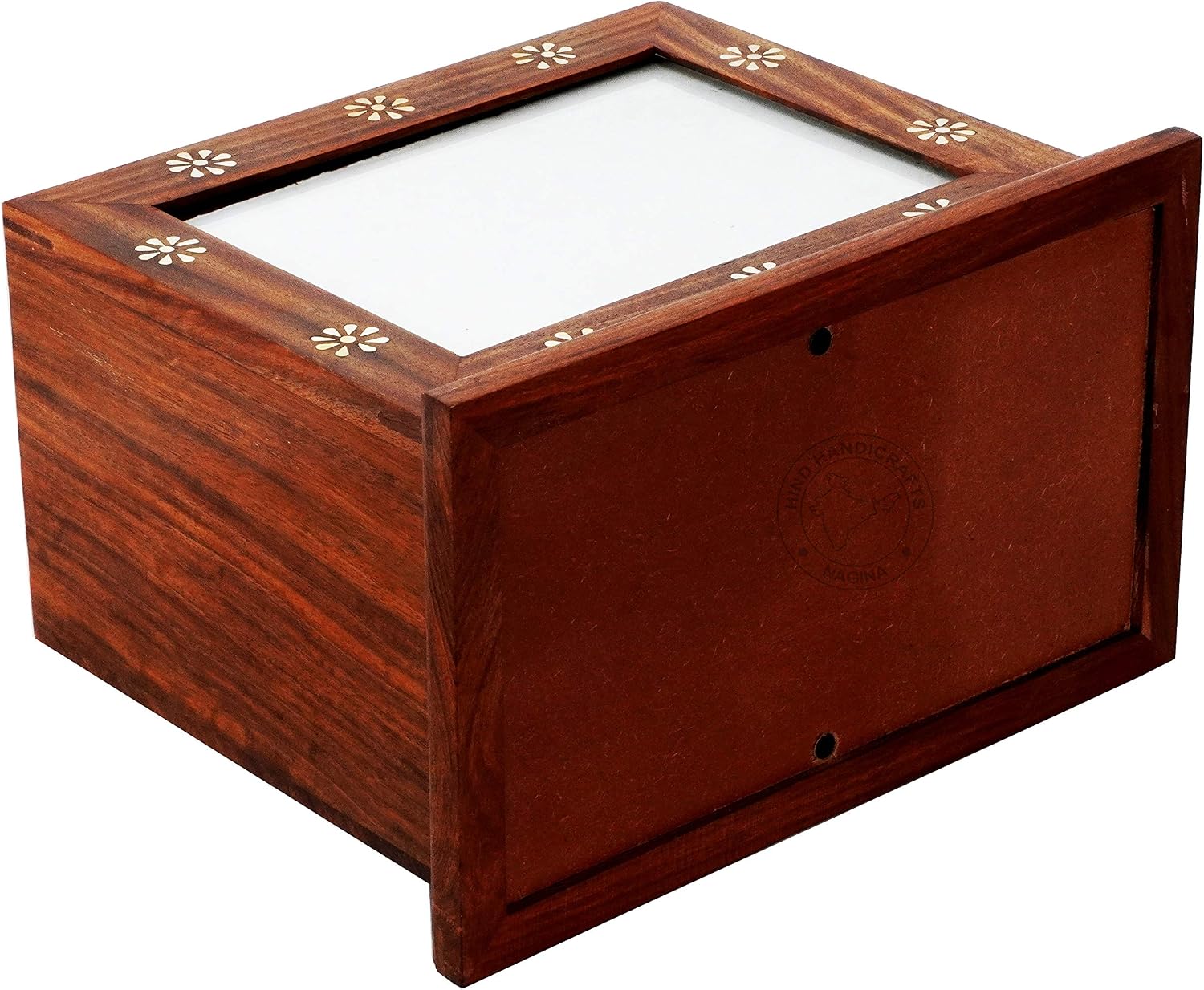Rosewood Brass Flower Inlaid Wooden Cremation Urns for Human Ashes Adult - Handcrafted Photo Funeral Memorial Ashes Urn - Large Columbarium Urn