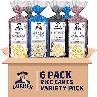 Quaker Rice Cakes Variety Pack, 6 Large Packs Gluten-Free Everything Bagel, Lightly Salted & White Cheddar Snacks