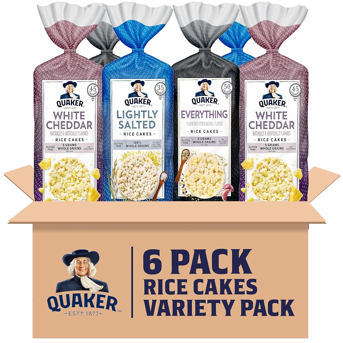 Quaker Large Rice Cakes, 3 Flavor Topper Variety Pack, Pack Of 6