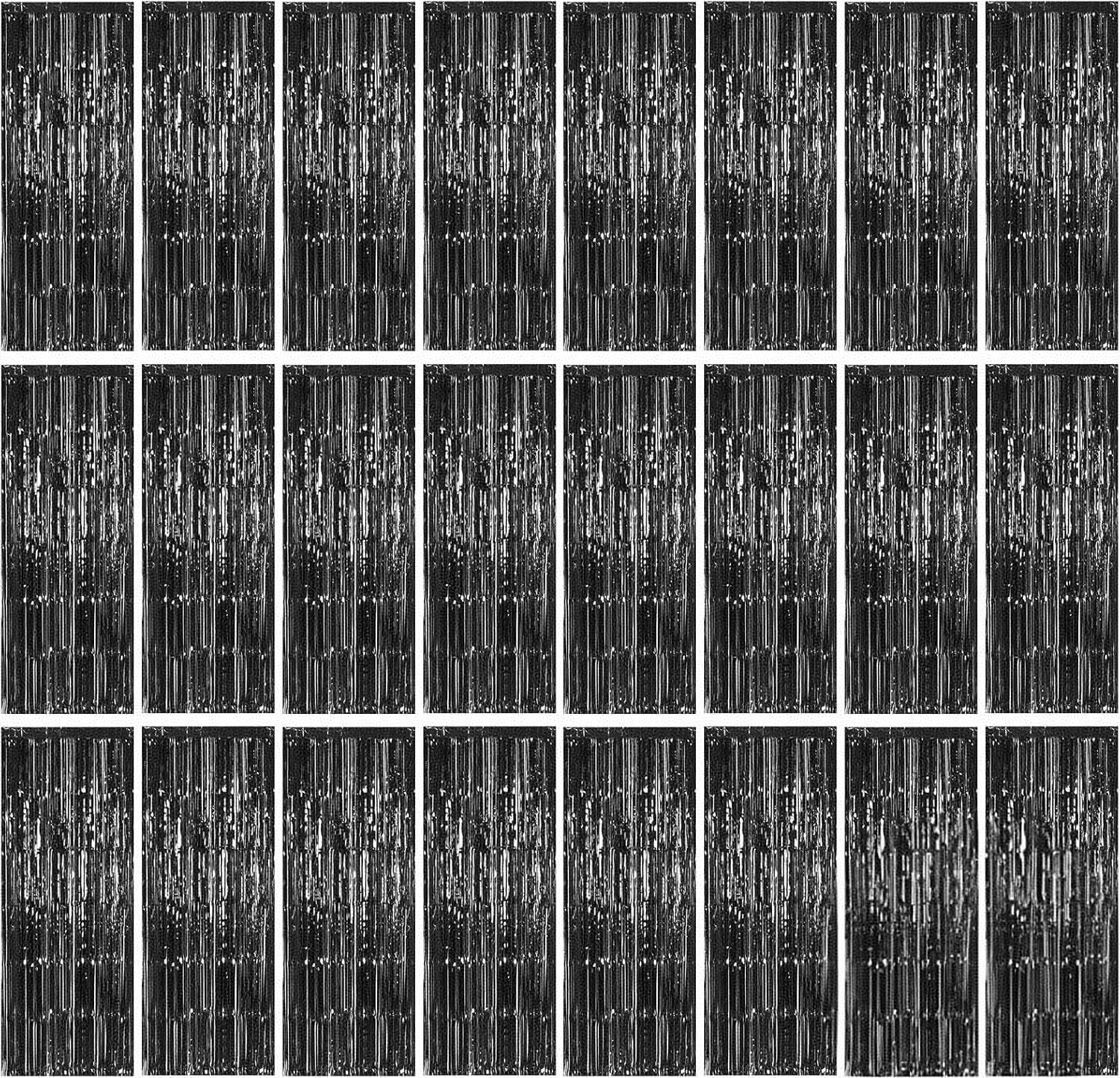 24 Pack Silver Metallic Foil Fringe Curtains, 3.2ft x 8.2ft Foil Fringe Curtain Backdrop Foil Streamers Party Supplies Tinsel Curtain Backdrop for Parties/Birthday/Halloween/Photo Booth