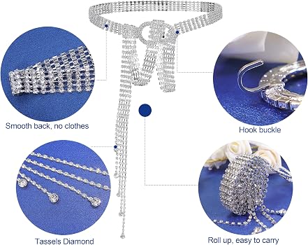 Amazon.com: Lovful Silver Rhinestone Belt for Dress,Elastic  display picture 1