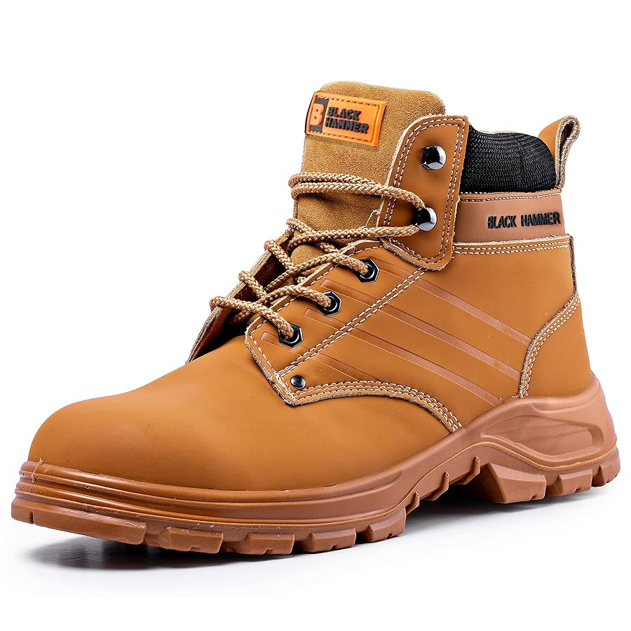 Bottes De Sécurité Homme BLACK HAMMER 6007 - Cuir - Embout Acier - Antidérapantes SRC - Norme EN ISO 20345