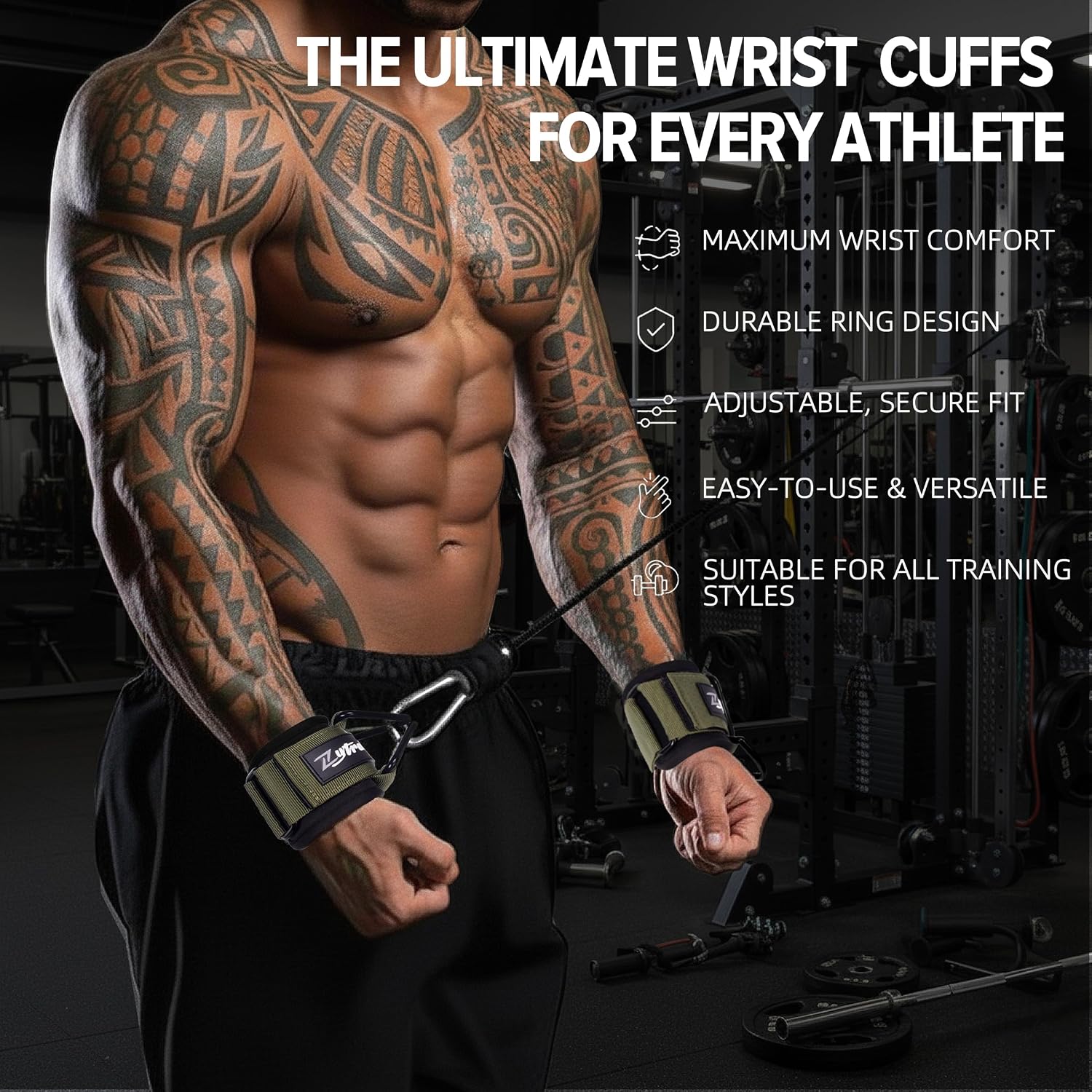 Wrist Cuffs for Cables Gym, Lifting Cuffs Wrist Straps for Cable Machines Strength Training Equipment