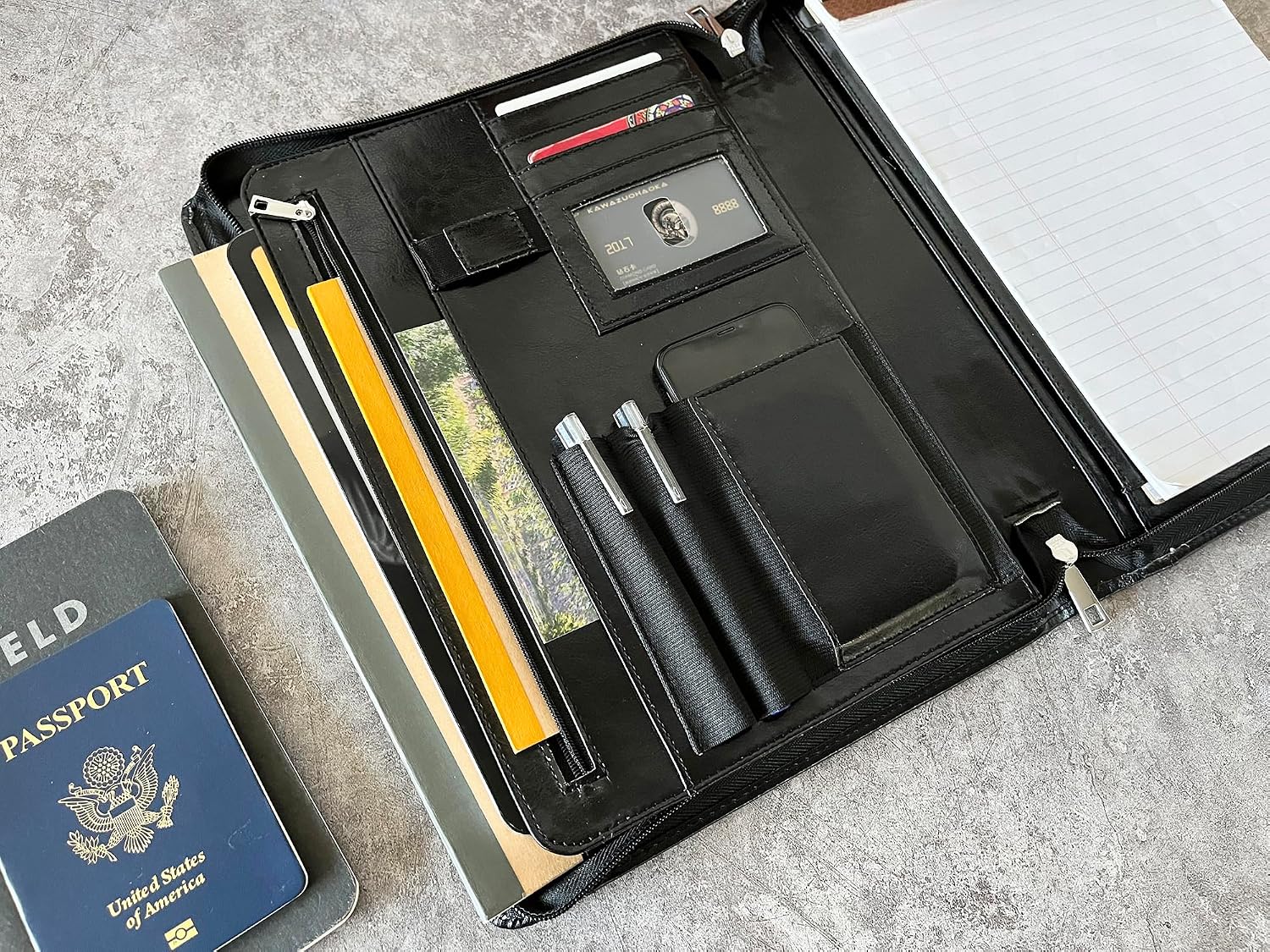 Leather Portfolio for Men, Personalized Leather Portfolio with Zipper, Customized Portfolio Organizer, Vegan Leather Padfolio for Women, Custom