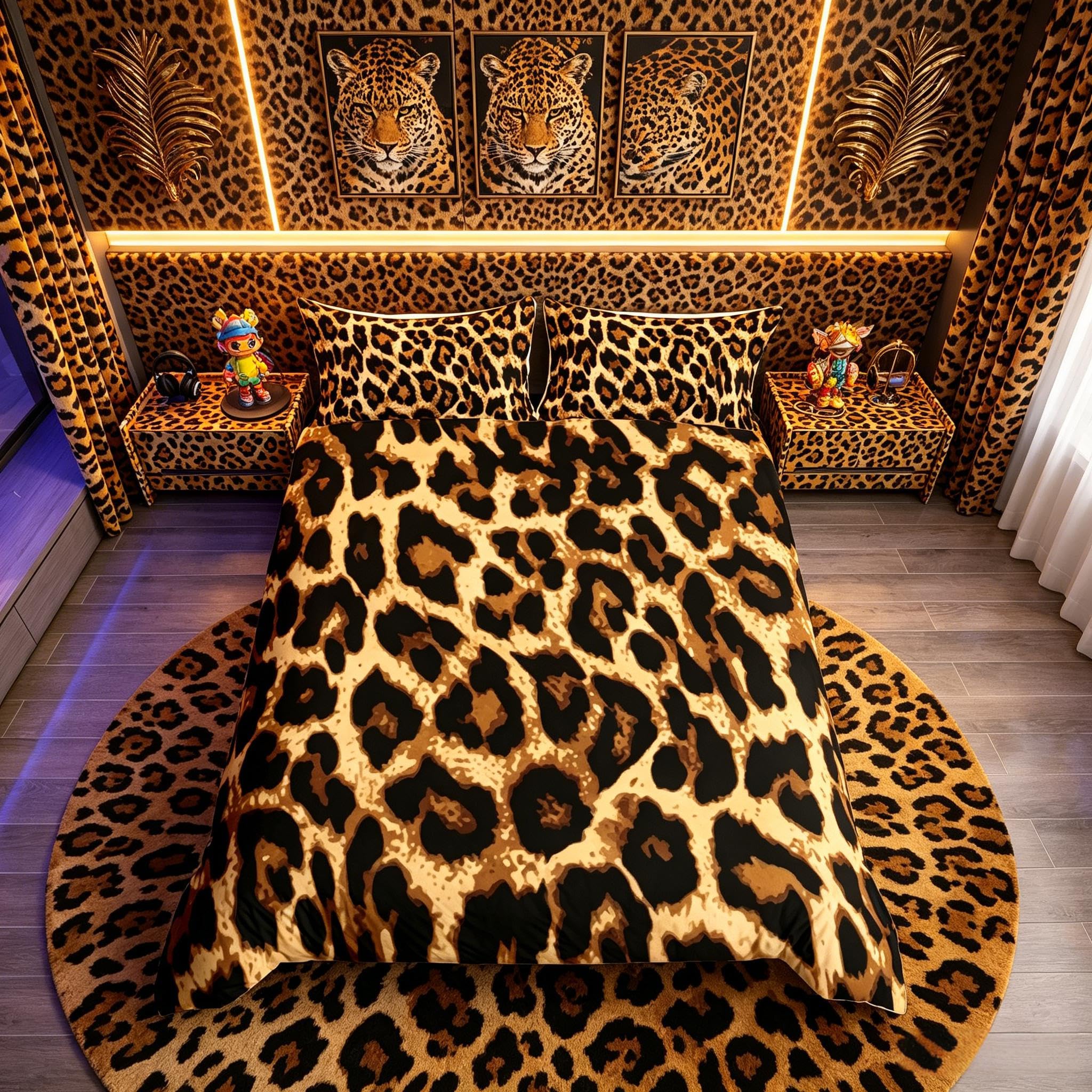 Leopard Print Duvet Cover Cheetah Print Bedding Set Africa Leopard Pattern Decorative Comforter Cover for Boys Girls Children Teens Bedroom Decor Luxury Bedspread Cot Size With 1 Pillow Case — image 1