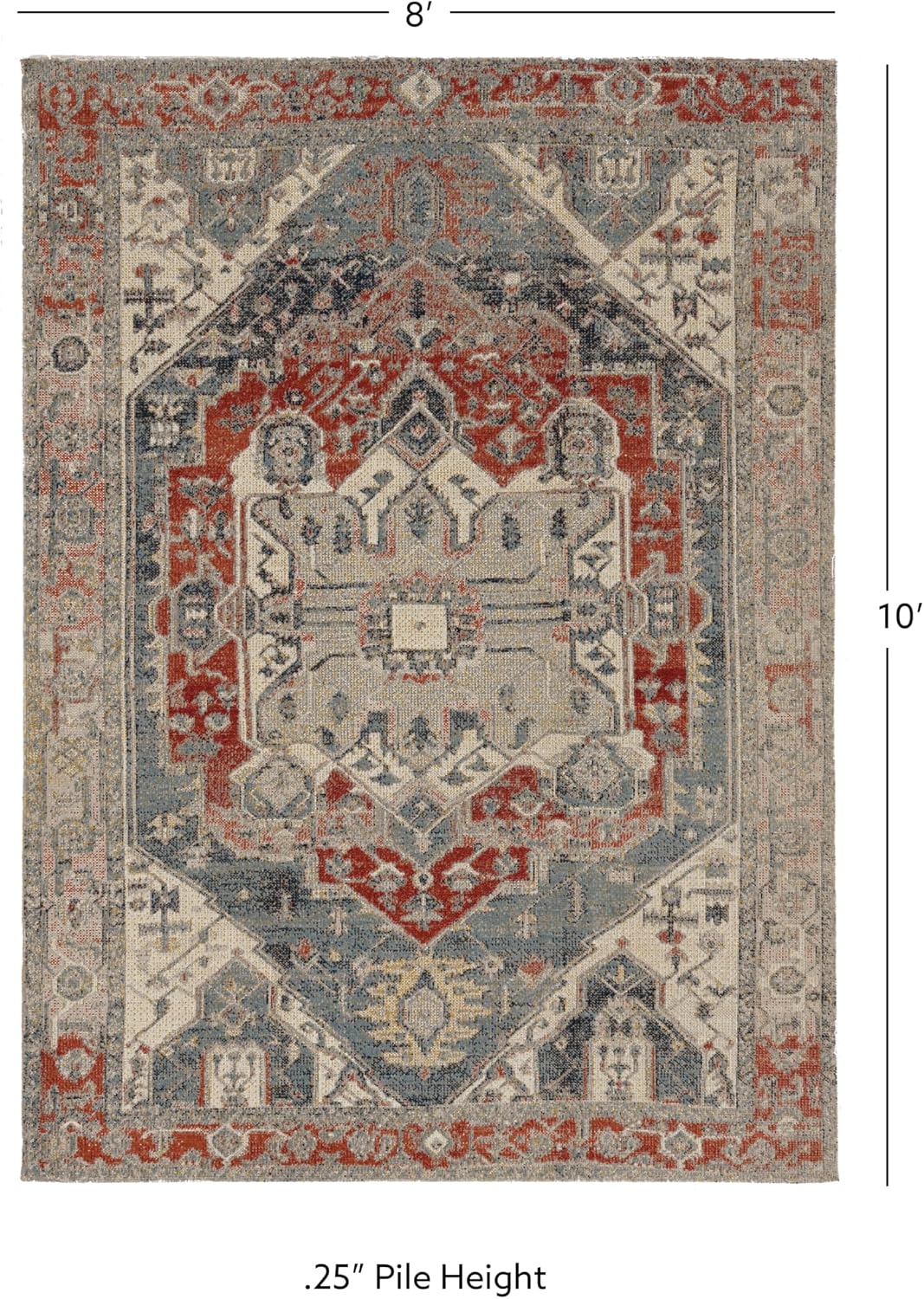 Linon Home Decor Products Plateau Anton Ivory/Blue 8' X 10' Area Rug
