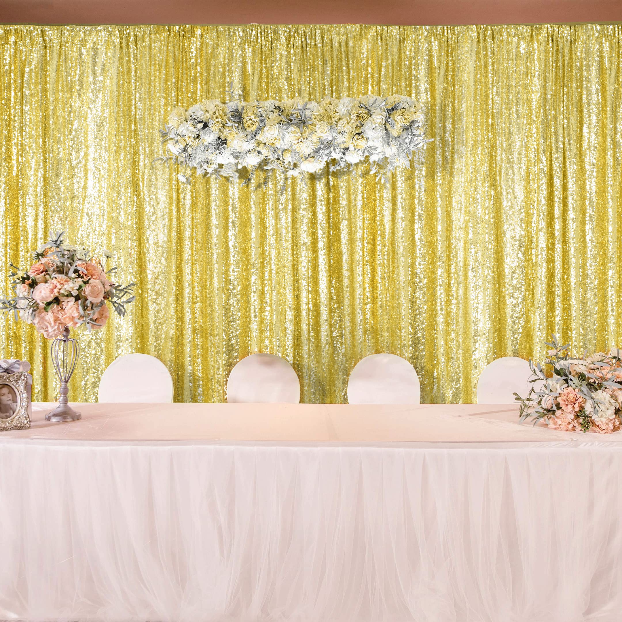 Fondale con paillettes color oro chiaro, 2 pannelli con sfondo luccicante, per feste di compleanno o matrimoni