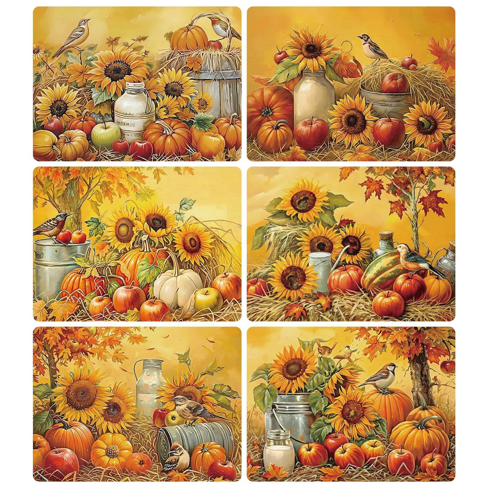 Fall Placemats Set of 6 Thanksgiving Pumpkin Plastic Table Mats Farmhouse Rustic Fall Autumn Place Mats Washable Vinyl Rustic Holiday Table Decoration for Indoor Outdoor Party Kitchen Dining โ image 1