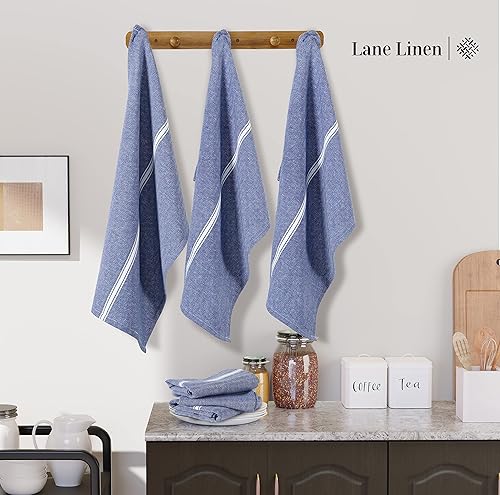 Miniatura 3 de LANE LINEN Juego de toallas de cocina  100% algodón puro para cocina, toalla de mano de cocina súper absorbente, toallas de té azules, paños de