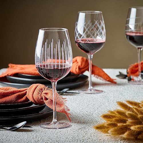 Miniatura 2 de Cordial Glasses - Juego de 4 vasos de 16 onzas, transparentes, grabados en rojo y blanco, copas de vino únicas de tallo largo para fiesta de