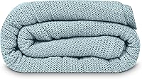 Linteum Leno Weave Ice Grey Queen Blanket 100% Cotton - Lightweight Warm Fluffy All-Season Throw 90x90 for Bed Couch Dorm