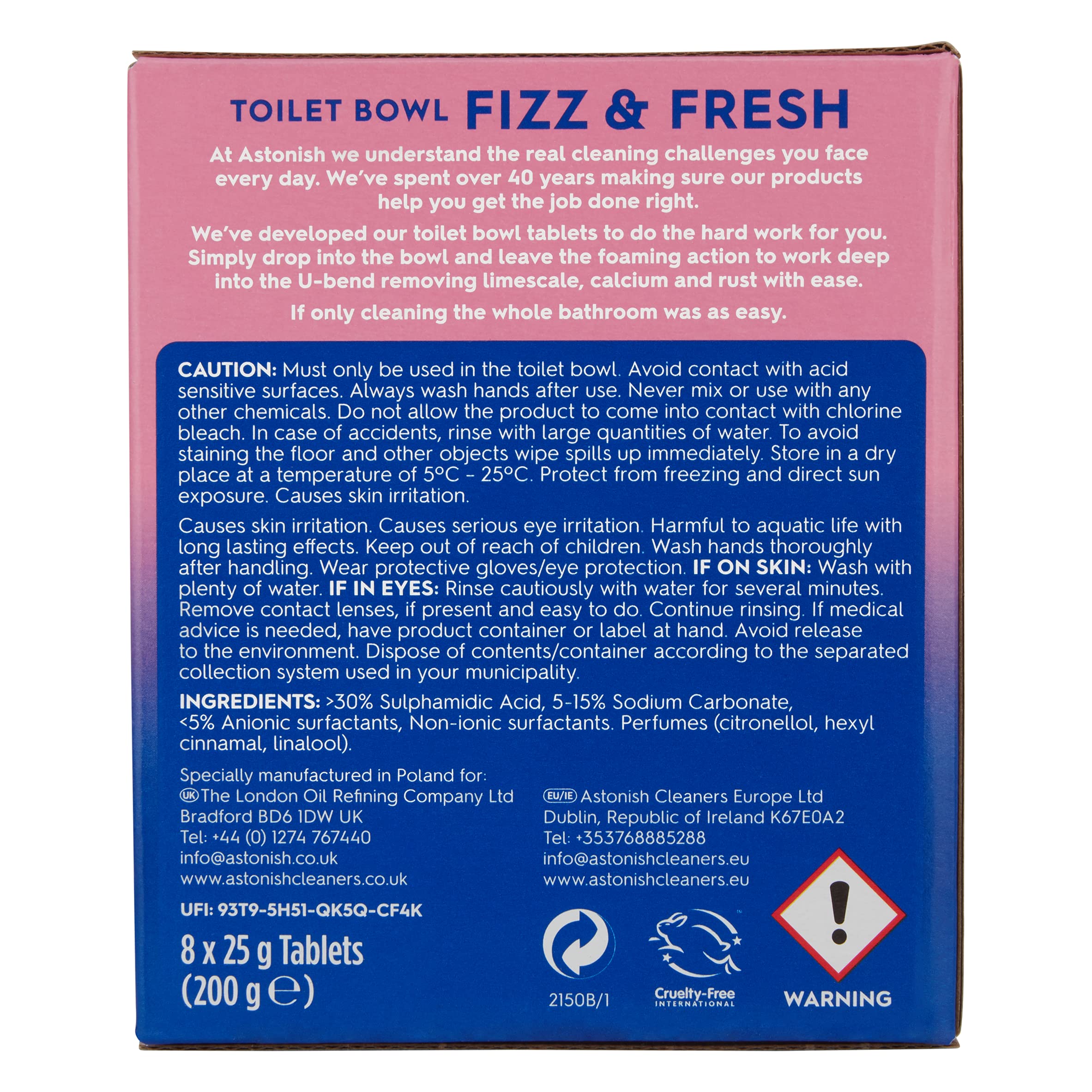 Astonish Special Aromatic Edition - Pastiglie per WC Fizz & Fresh, per una pulizia profonda, profumo fresco di peonia rosa, 8 compresse, confezione da 12