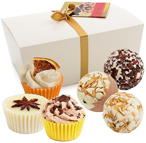 BRUBAKER Cosmetics - Juego de 6 bombas de baño hechas a mano con diseño de Feliz Navidad, trufas de baño, juego de regalo – Todo natural vegano,