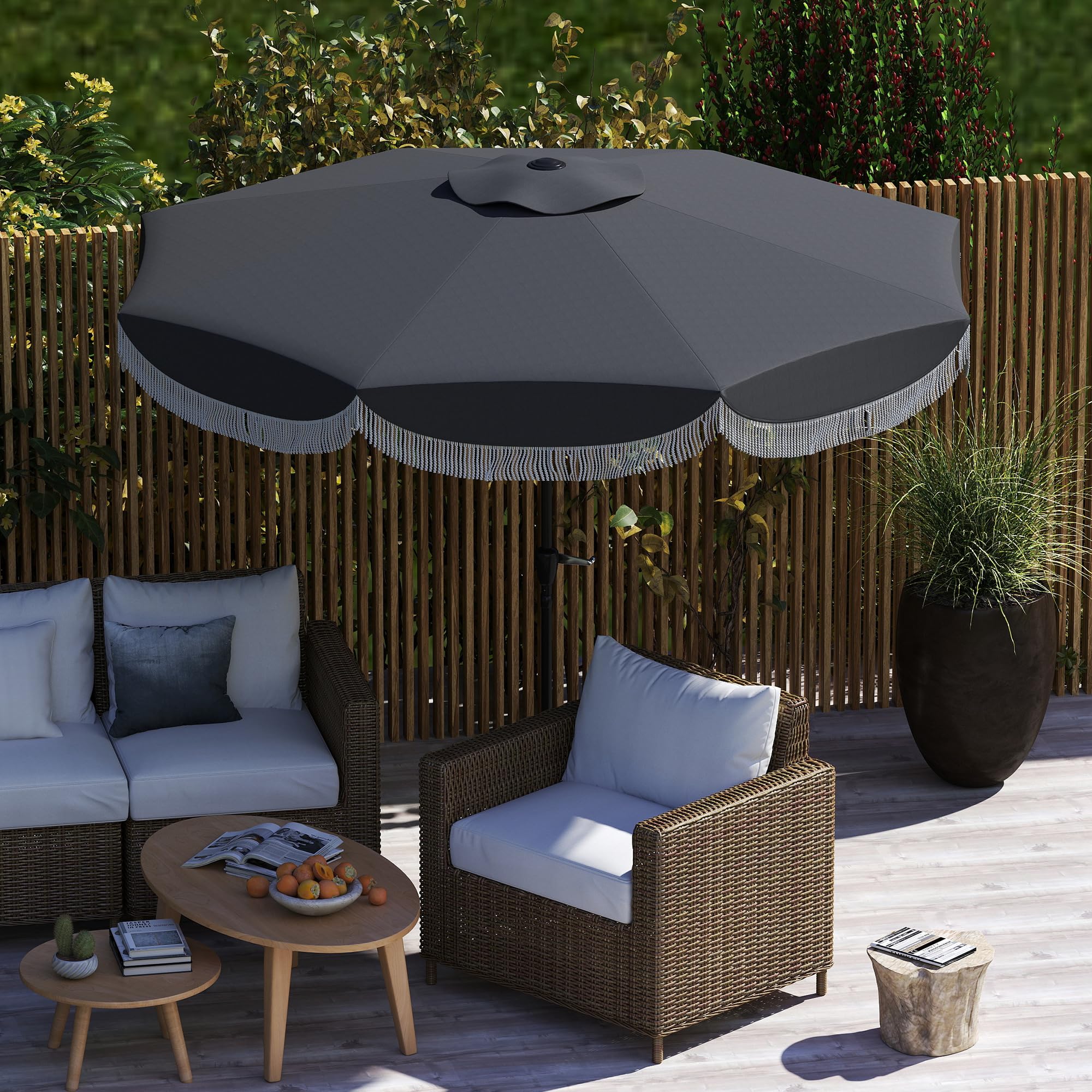 Outsunny Parasol przeciwsłoneczny, Ø 269 cm, UV 30+, ośmiokątny, na plażę, balkon, do ogrodu, kolor ciemnoszary, ciemnoszary