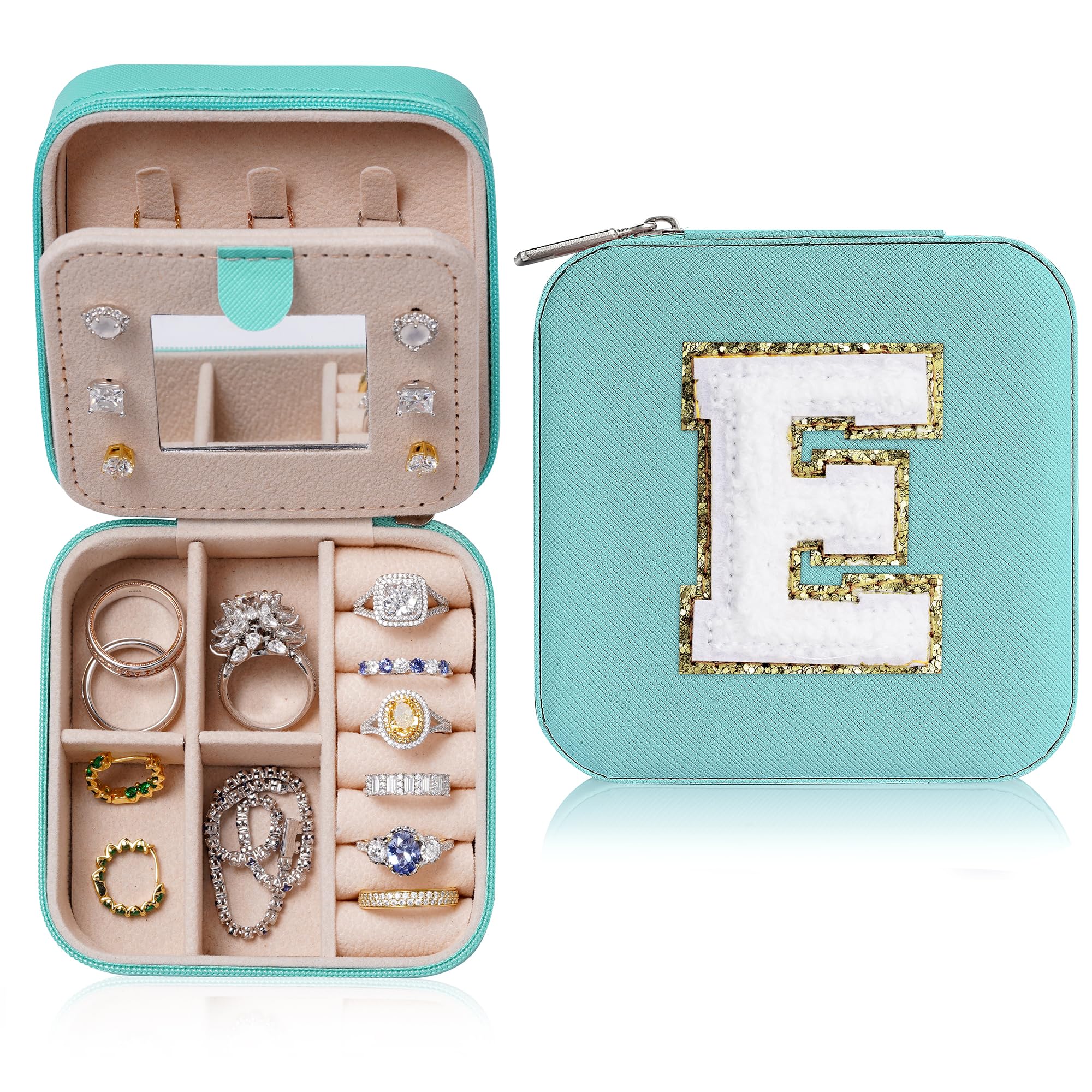 Small Jewelry Box for Girls, Travel Initial Jewelry Box for Girls | Small Jewelry Organizer Box | Travel Jewelry Case Jewelry Box Organizer | Mini Travel Jewelry Box-Initial E-Blue