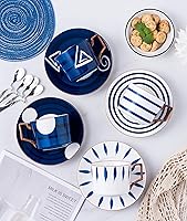 Vista 2 de Jusalpha Japanese style hand printed- 7oz Fine China Tea Cup/Coffee Cup With Spoon and Tray/Saucer Set, Tableware, Serve of 4, TCS25