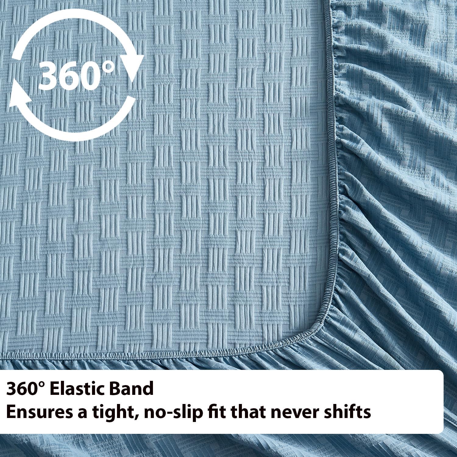 Woven Grid Soft King Size Sheet Set - Comfortable & Breathable 4 Piece Bed Sheets with 1 Fitted Sheet,1 Flat Sheet & 2 Pillowcases - Deep Pocket Up to 18 Inches (Blue Grey)