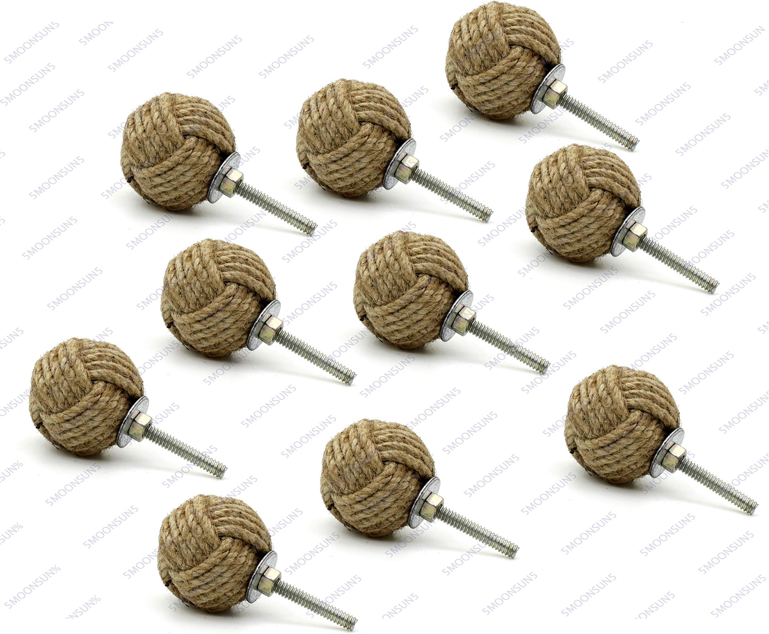 5MOONSUN5's Jute Rope Knot Handles: Drawer Pulls & Push Knobs for Cabinets, Wardrobes & Kitchen Cupboards, 35 mm (Pack of 10)