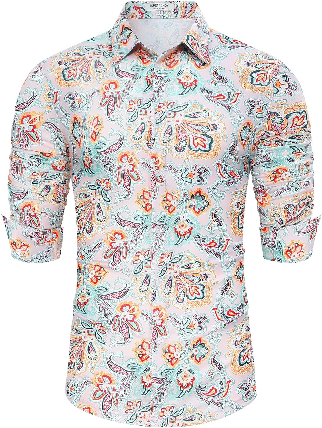 TURETRENDY Men's Paisley Floral Dress Shirt Long Sleeve Slim Fit Button Down Shirts for Prom Wedding Party - Image 2