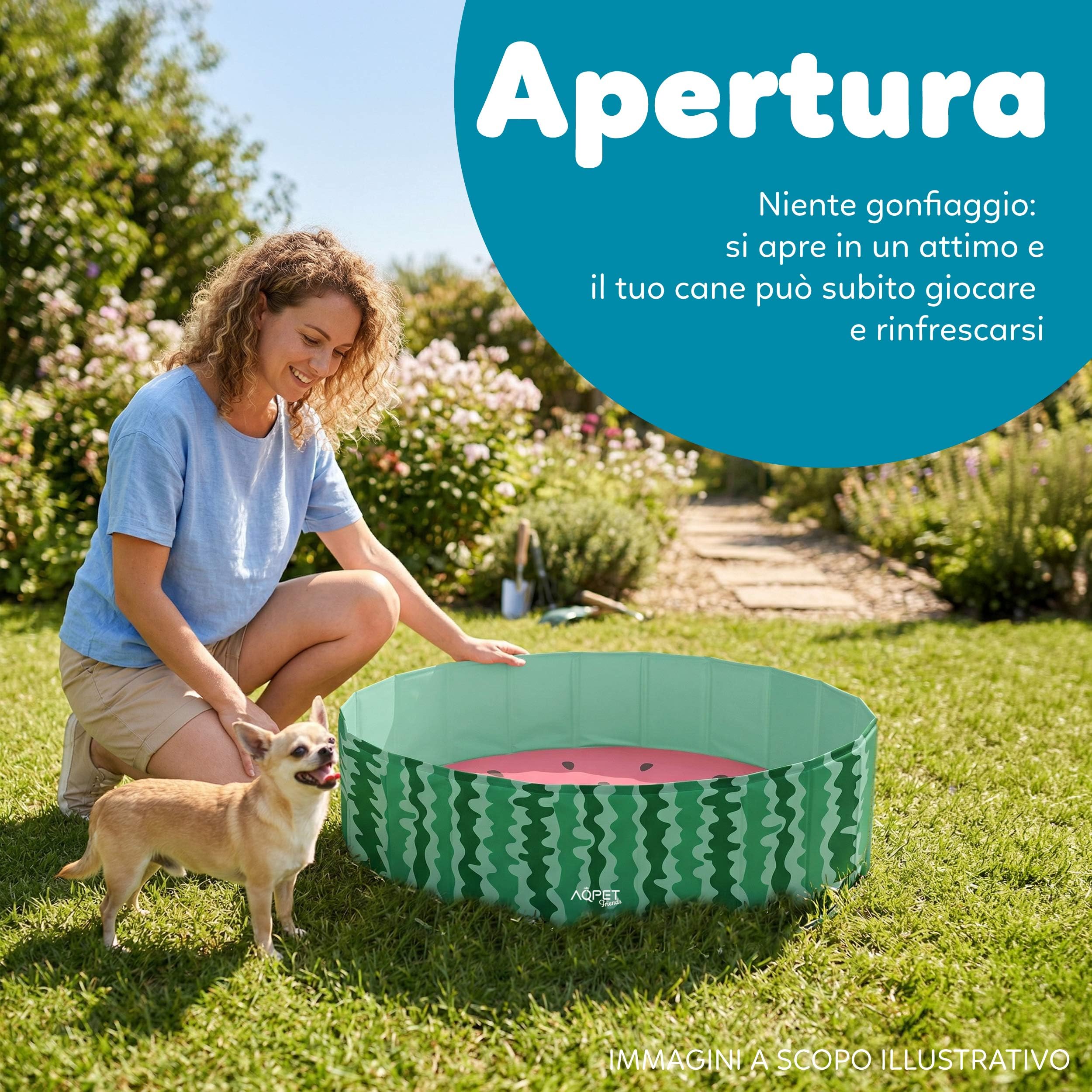 AQPET AqpetFriends Piscina in plastica per Cane Animali Domestici Pieghevole da Giardino Fantasia Fruit, 80x20 cm