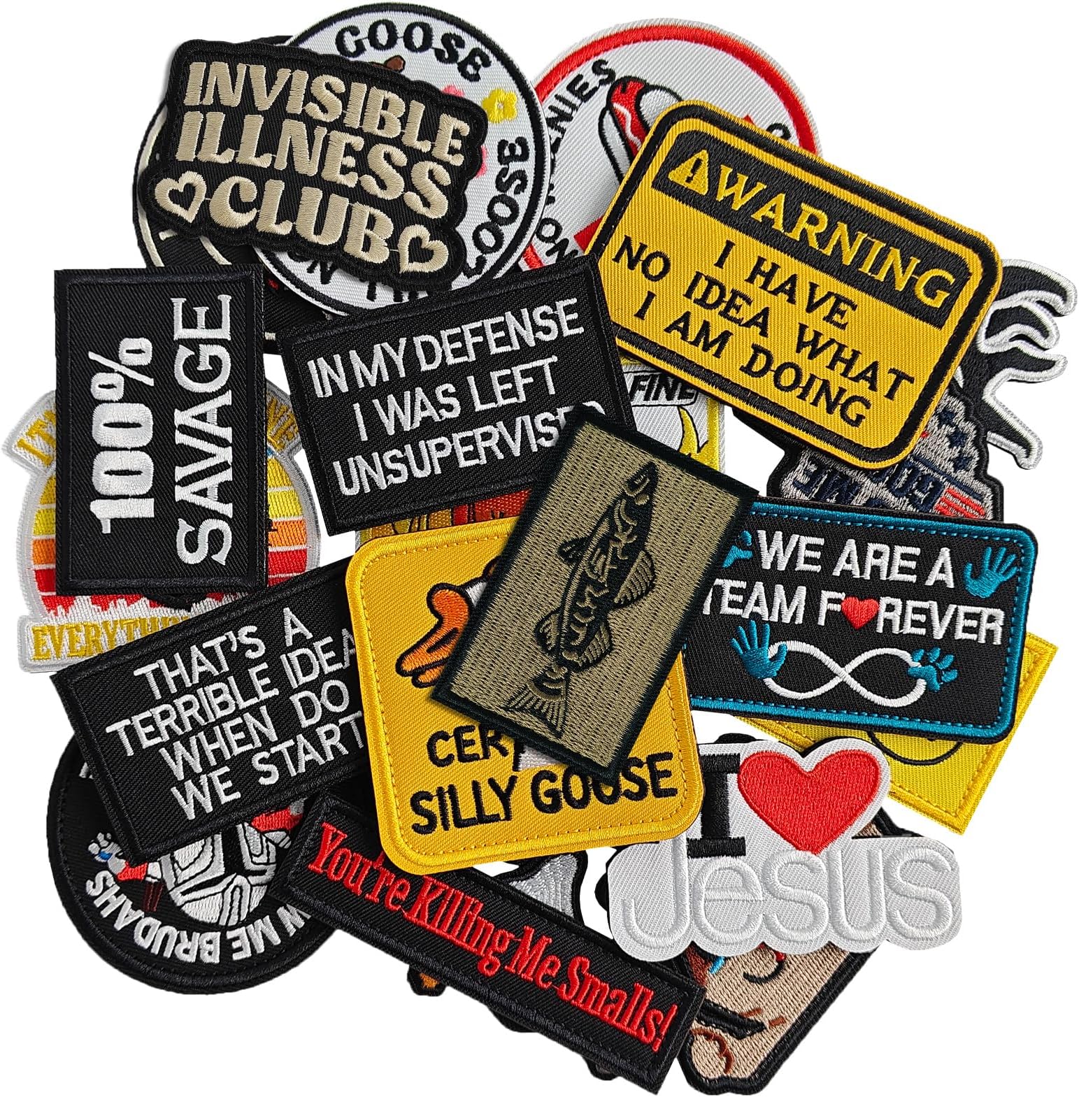 20Pcs Random Funny Tactical Morale Patch, Embroidered Hook and Loop Patches for Backpacks, Hats, Jackets and Vests