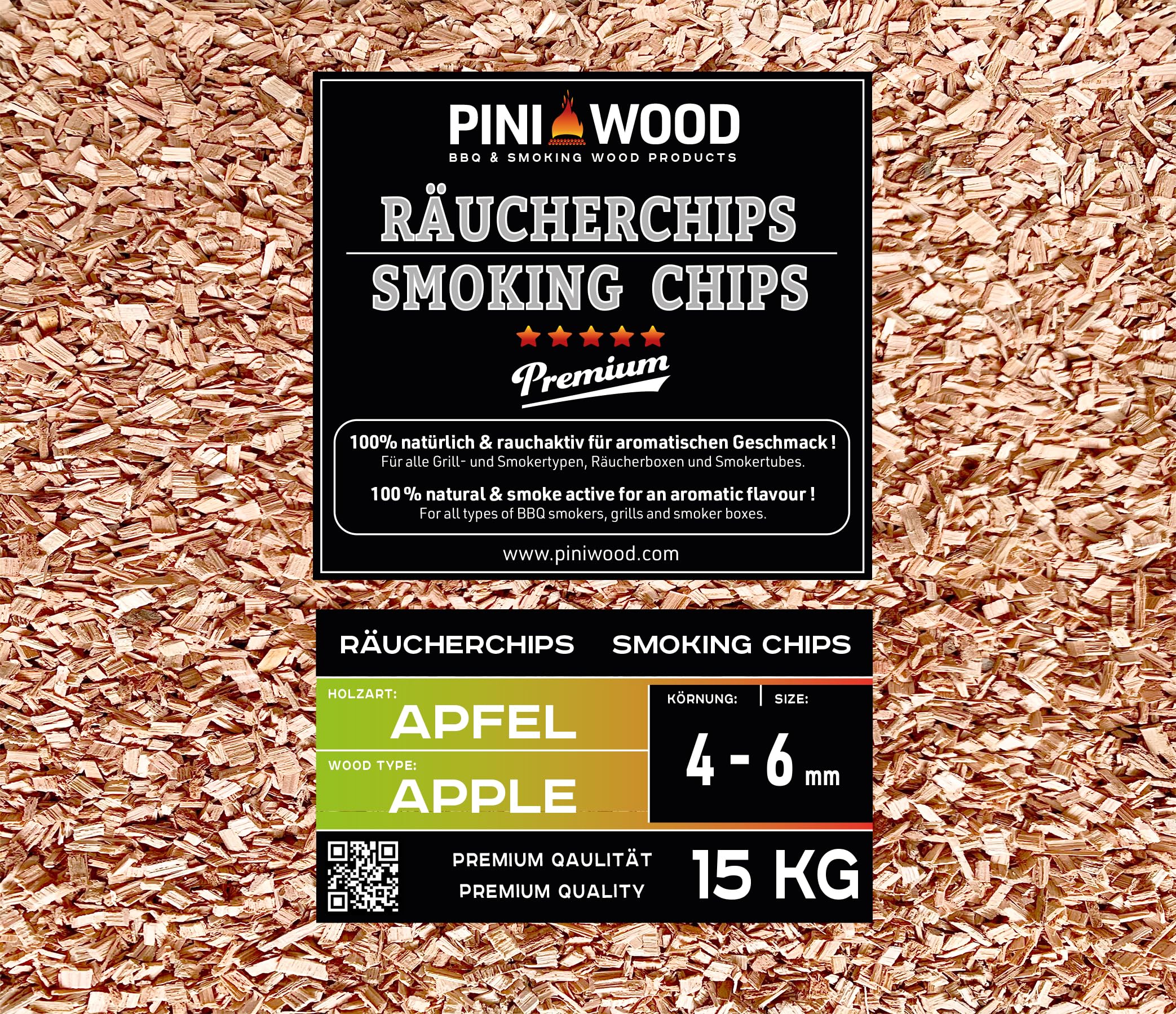 PINI Virutas para ahumar (15 kg, manzana, 4-6 mm)