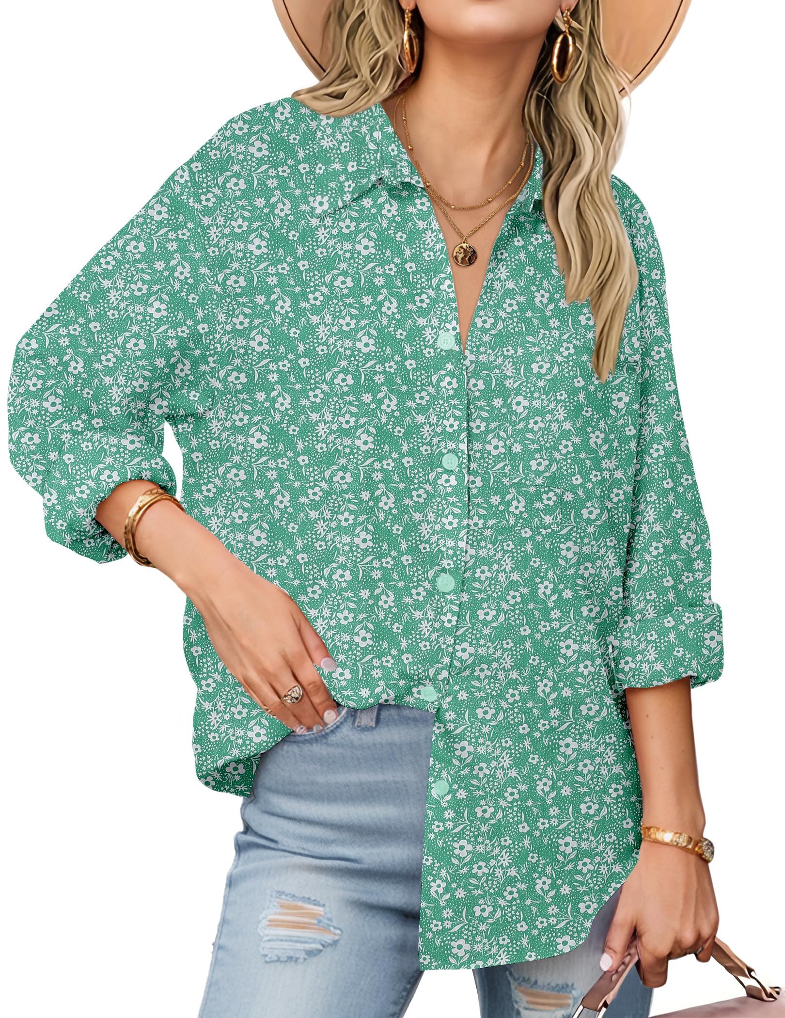Zeagoo Linen Button Down Shirts for Women Long Sleeve Cotton Gauze Tops Casual Collared Blouses Loose Fit