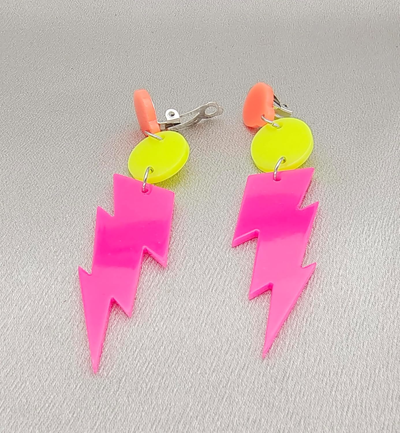 80s Neon Clip on Earrings Lightning Bolt Halloween Punk Retro Earrings for Women 80's Party Accessories - Image 2