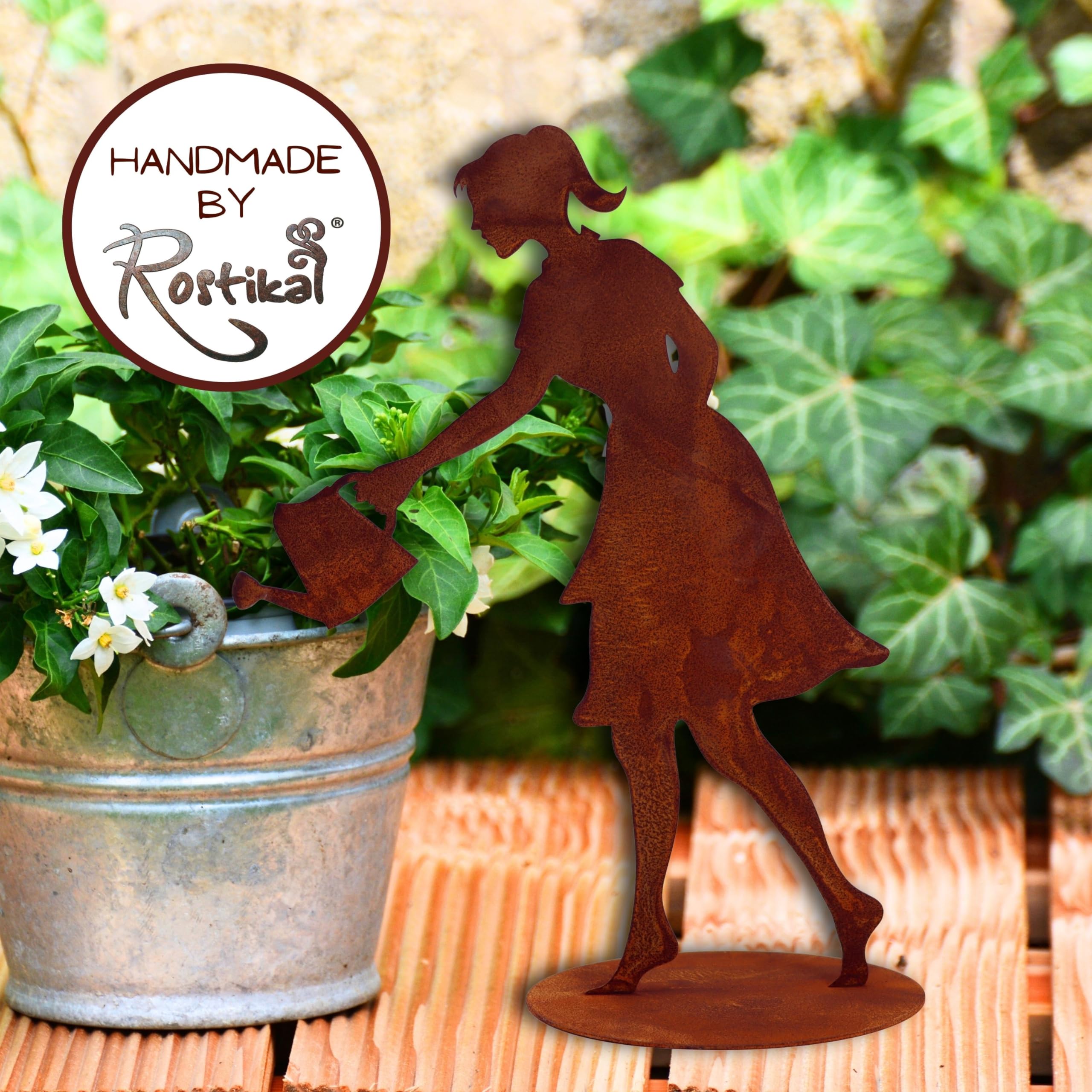 Rostikal Statua da giardino da 60 cm, perfetta statuetta arrugginita con piastra di base, decorazione da giardino resistente alle intemperie, regalo unico in design arrugginito