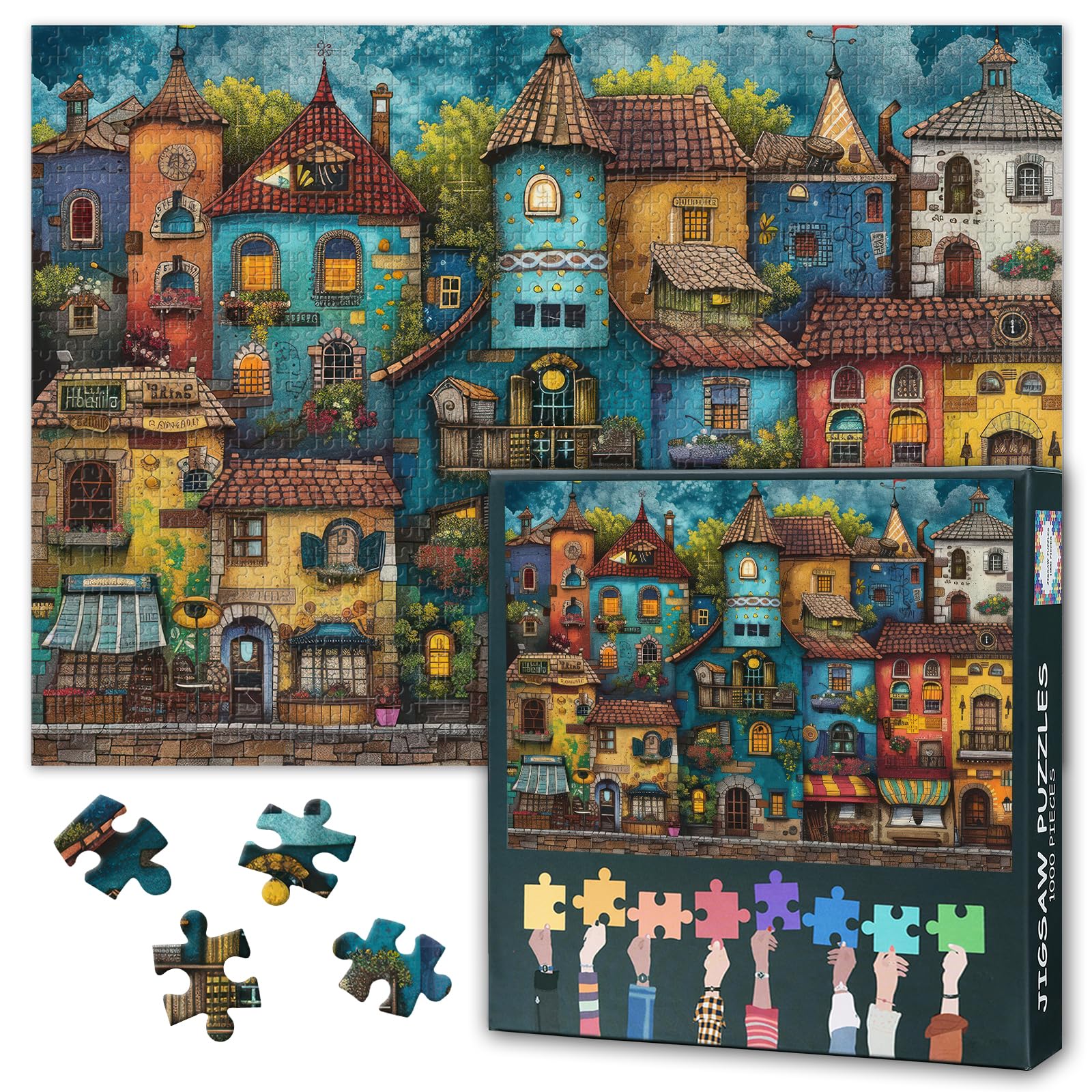 Jigsaw Puzzles Colourful House Building Puzzles, 1000 Pieces, Adult Puzzle, Landscape Art, 1000 Piece Puzzles for Adults (70x50 cm), Family Play Night and Home Decoration (Fantasy Series)
