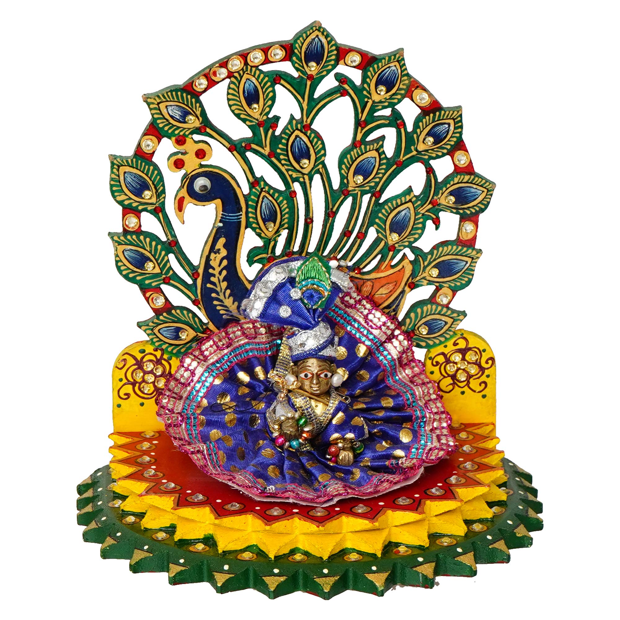 CAPIO ART Wooden Singhasan Peacock Shaped for Laddu Gopal Ganesha Krishna God Idols | Decorative Ladoo Gopal Pooja Chowki Sihasan for Temple Mandir Puja Idol Decoration Gifts Items (8" x 6" x 8.5") - Image 2 thumbnail