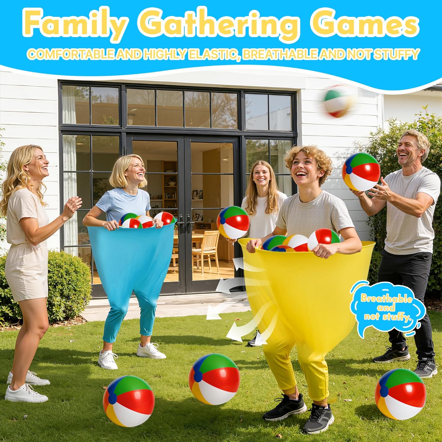 2 Pcs Granny Pants Yard Game Set with Storage Bag, Includes 16 Bouncy Balls & 2 Pumps, Outdoor Funny Party Game for Adults & Family, Ideal for Team Building, Birthdays & Field Day Games