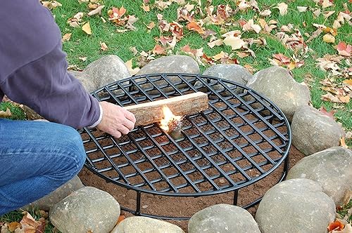 Miniatura 5 de Walden Backyards Rejilla redonda para hogueras, acero resistente a altas temperaturas, rejilla de fuego sobre el suelo para pozos al aire libre y