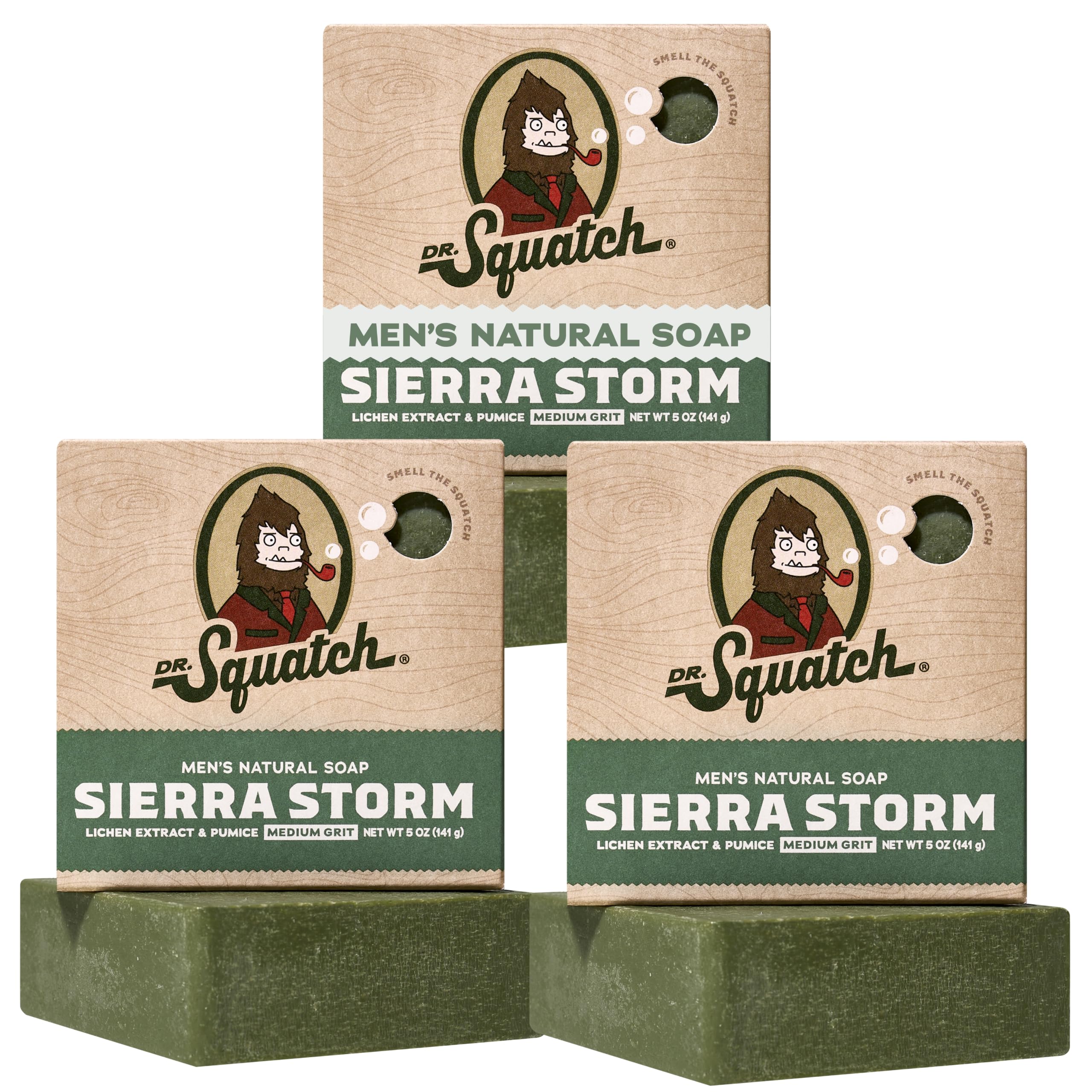 Dr. Squatch Natural Men’s Bar Soap - Cold Process Body Soap Bar with Natural Oils - Gifts for Men - Sierra Storm (5 oz, 3-Pack)