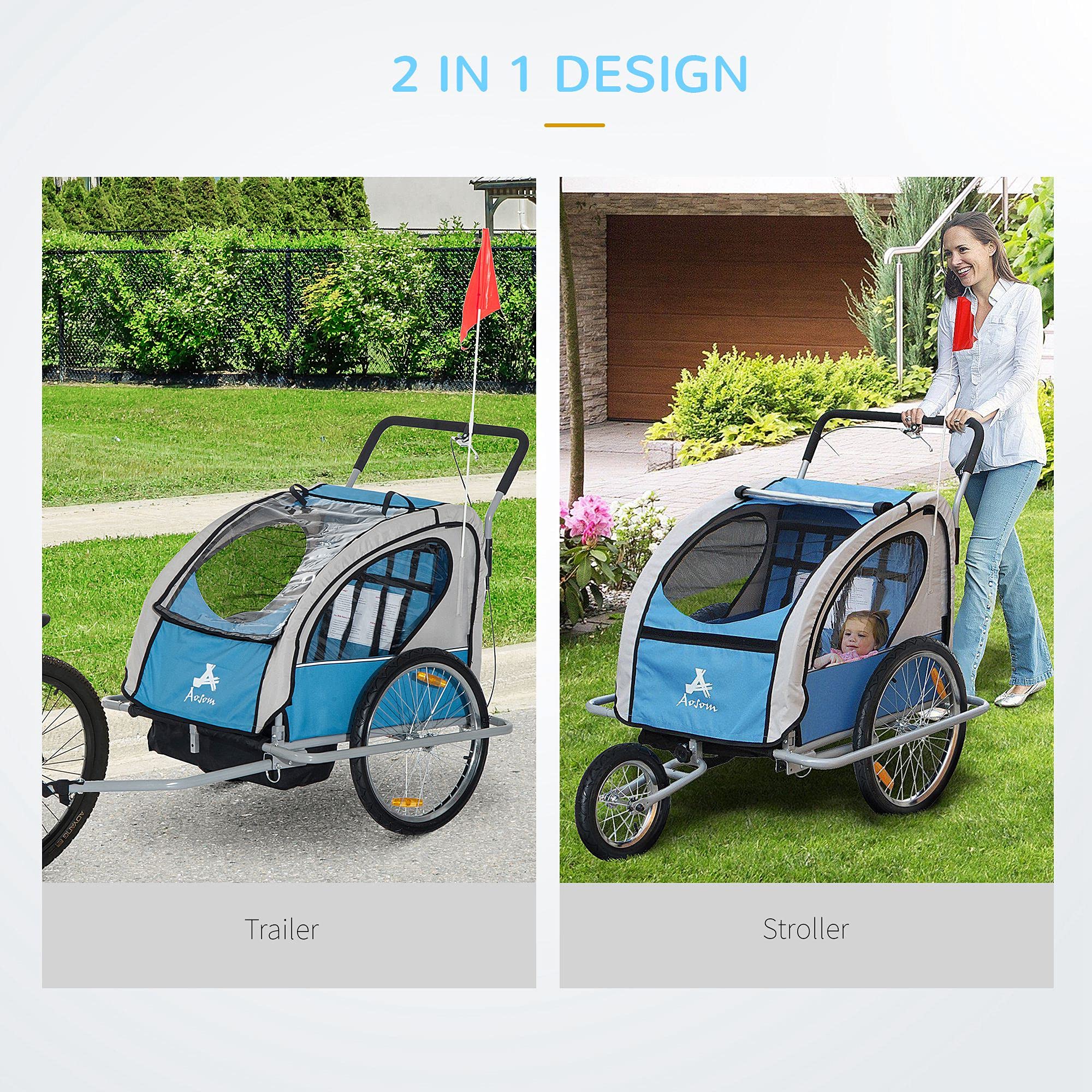 Aosom Elite 2in1 ThreeWheel Bicycle Cargo Trailer & Jogger for Two