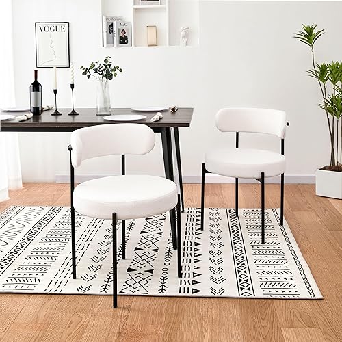 Houseables Boucle Silla de comedor, Silla de comedor con respaldo curvo, moderna, crema, respaldo bajo redondo, Sillas De Comedor Moderna, Muebles