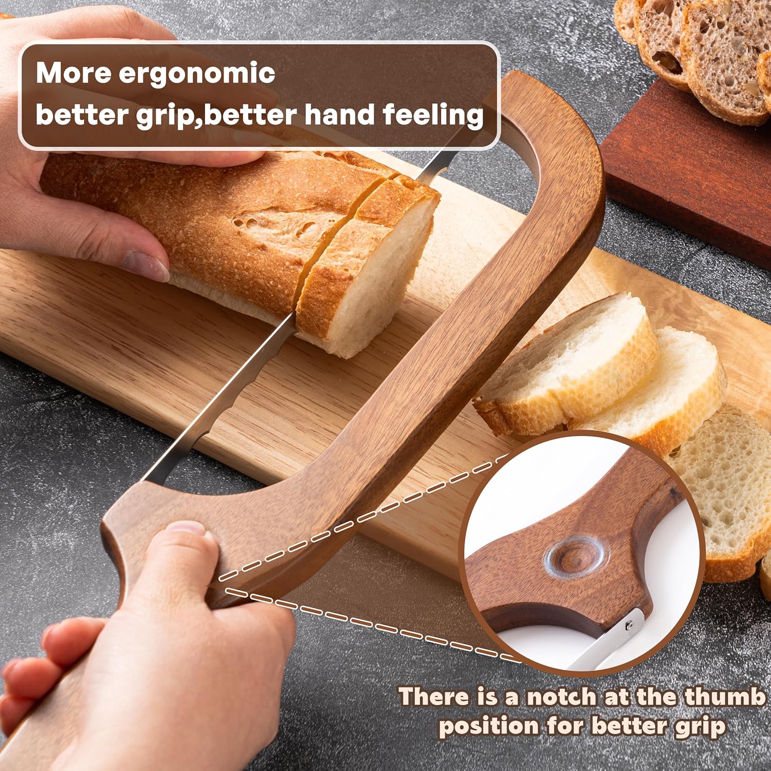 Bread Knife for Homemade Bread, 14.5" Wooden Sourdough Bread Knife, Sourdough Bread Slicer, Bow Design, Easy to Cut Into Uniform Thin Slices, Bread Saw for Cutting Sourdough Bread, Bagel, Baguette Etc - Image 4