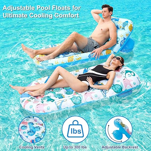Miniatura 3 de Paquete de 2 flotadores de piscina para adultos, flotadores de piscina Instaywell con respaldo ajustable, balsas flotantes, hamaca de agua,