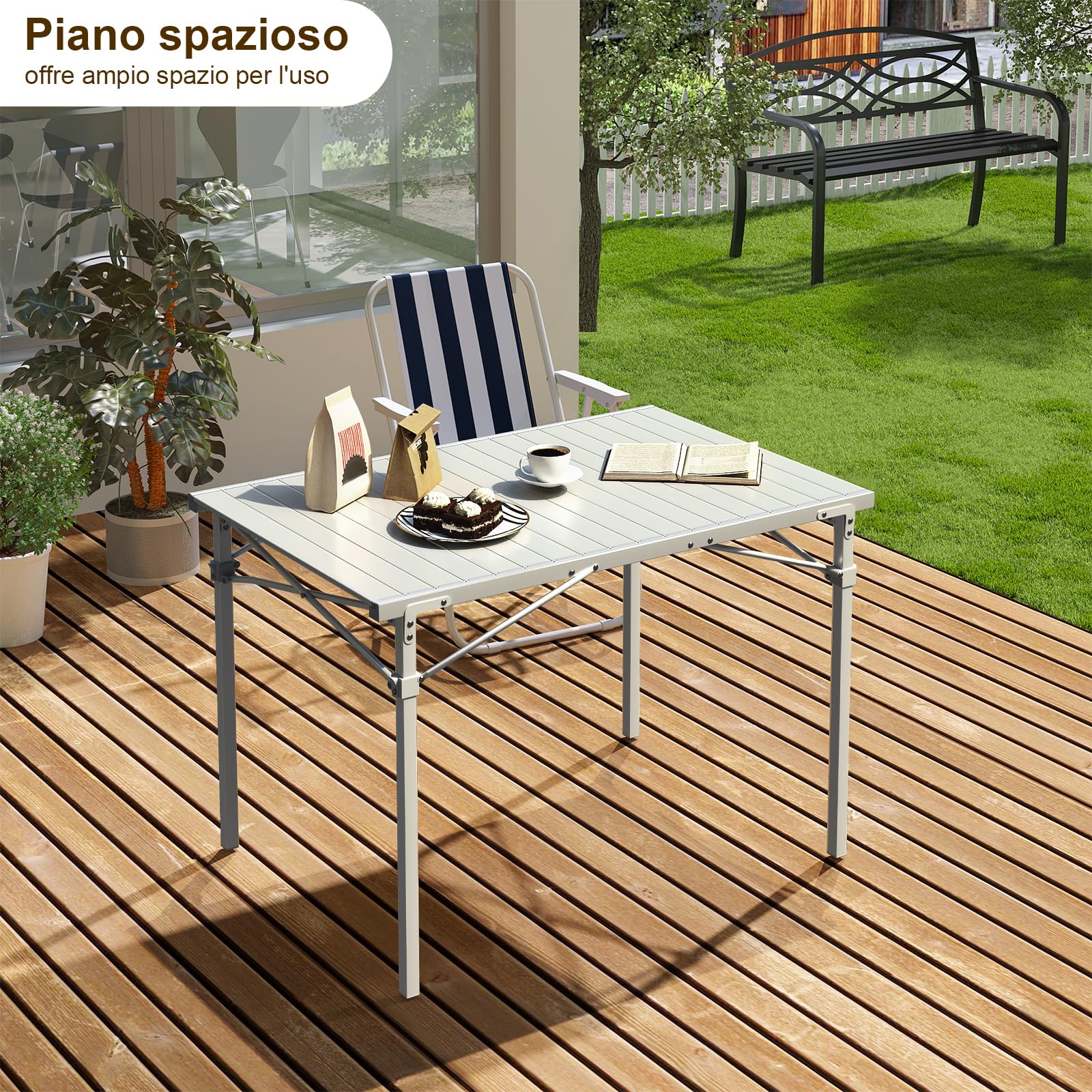 WOLTU Tavolo Campeggio Pieghevole in Alluminio Tavoli Richiudibili Portatile da Giardino Picnic Buffet Tavolino da balcone, Esterno/Interno, Elevata capacità di carico 104×69×70cm Argento