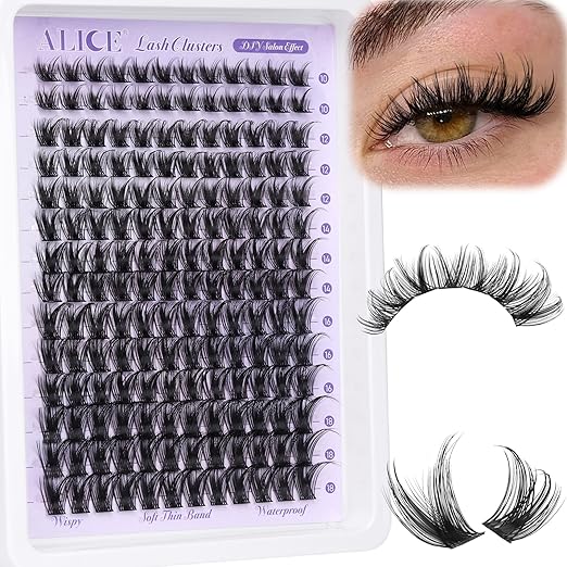 ALICE Lash Clusters Wispy Eyelash Clusters 168pcs 10-18mm Cluster Eyelash Extensions Natural Volume Lash Extensions DIY Individual Lashes Clusters with Soft Thin Band