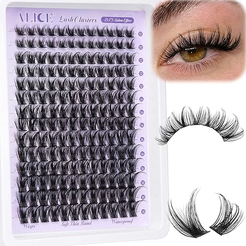 ALICE Lash Clusters Wispy Cluster Eyelash Extensions 168pcs Fluffy Individual Lashes 10-18mm Waterproof Natural Lash Extension DIY Cluster Lashes with Soft Thin Band