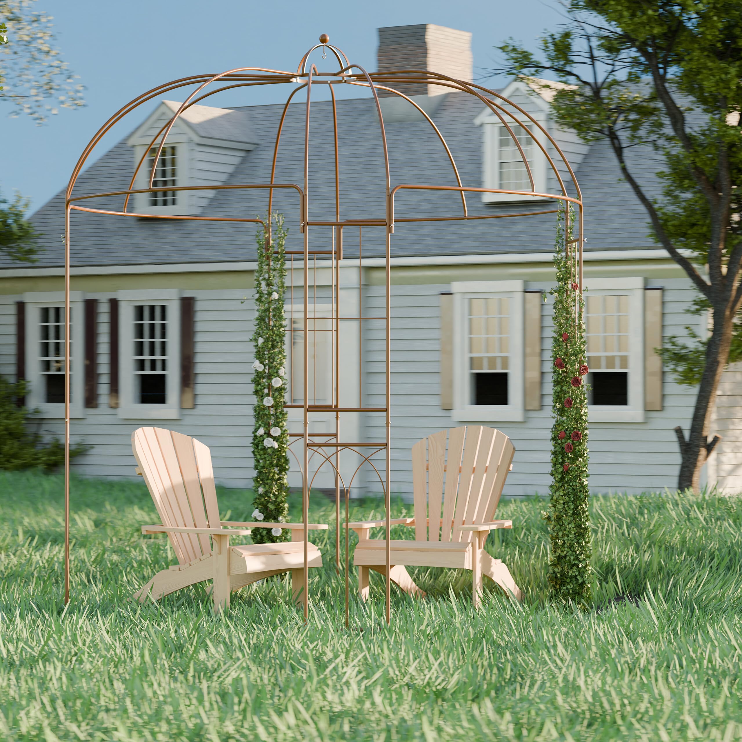 Relaxdays Arco per Piante Rampicanti da Giardino, Gazebo Metallo Rose, Pergola HLP 269x211x211 cm, Padiglione, Bianco