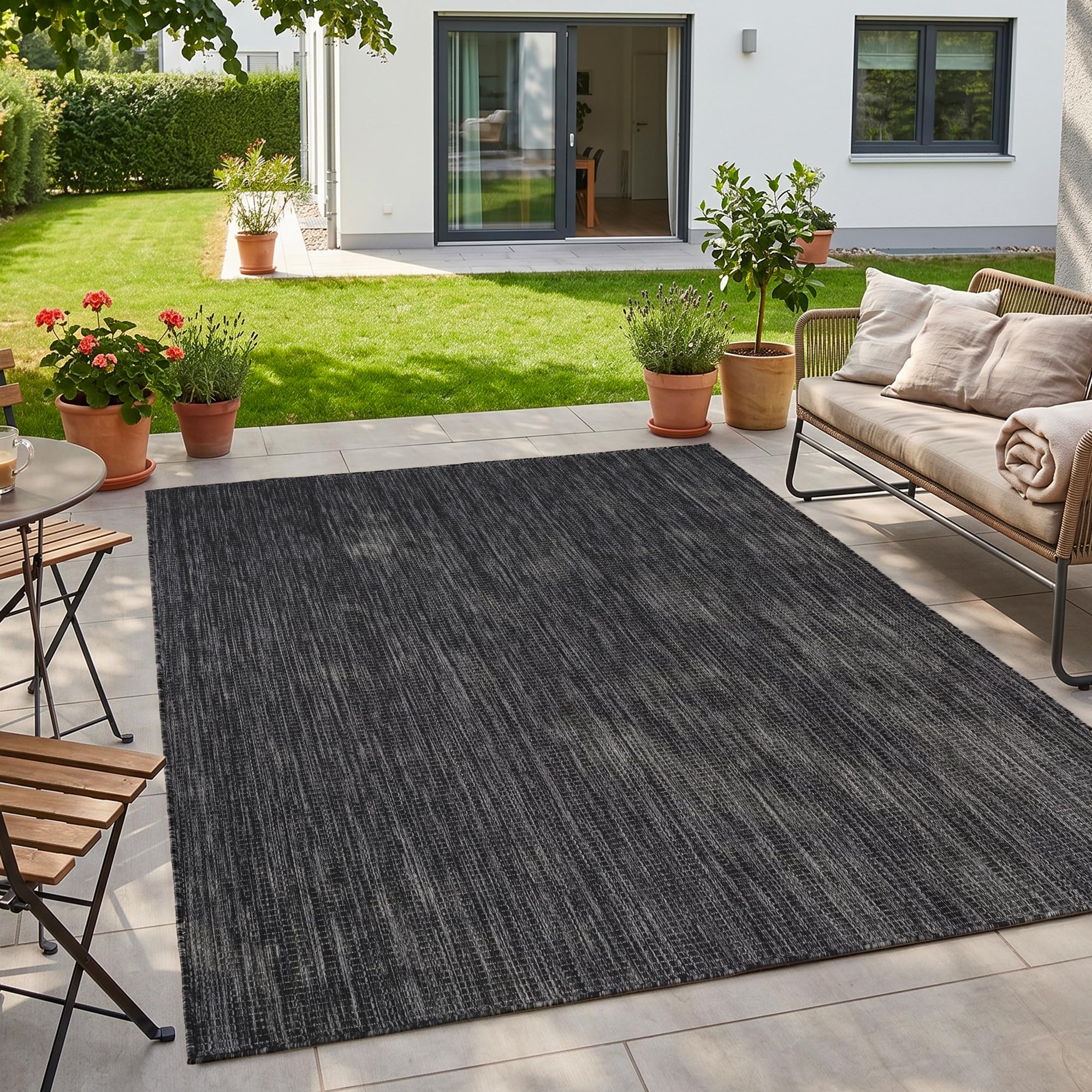HomebyHome Outdoor Teppich Beige Balkon Terrasse Garten Wetterfest UV-beständig Teppich Einfarbig Flachgewebe Pflegeleicht Robust Modern