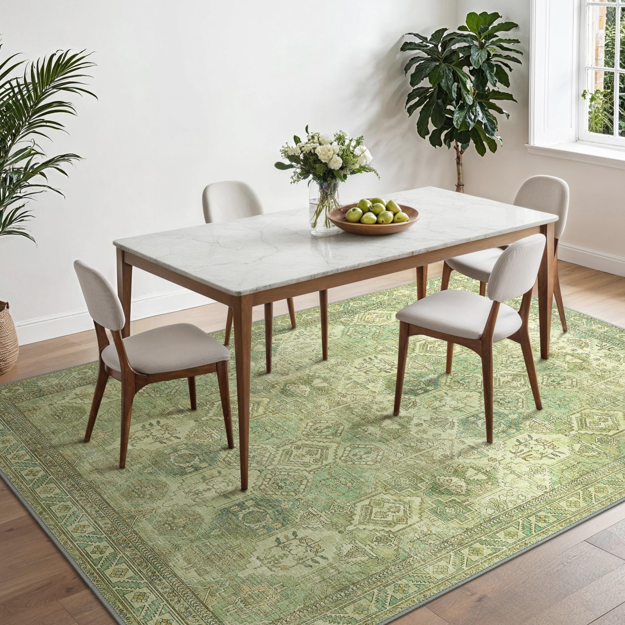 BEIMO Tappeto Salotto Vintage, Tappeti Ingresso Interno, Tappeto Antiscivolo Lavabile, Grandi Tappeti Persiano per Cucina, Camera Da Letto, Ufficio, Bambù Verde, 200x290cm