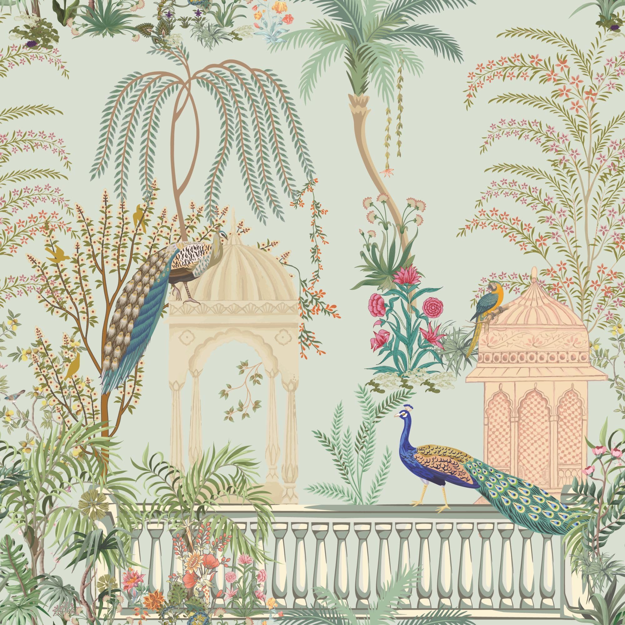 PAPER PLANE DESIGN Indian Ethnic Traditional Mughal Garden Floral Theme Wallpaper Mural. (6 FEET X 8 FEET, Canvas Texture - Non Adhesive)