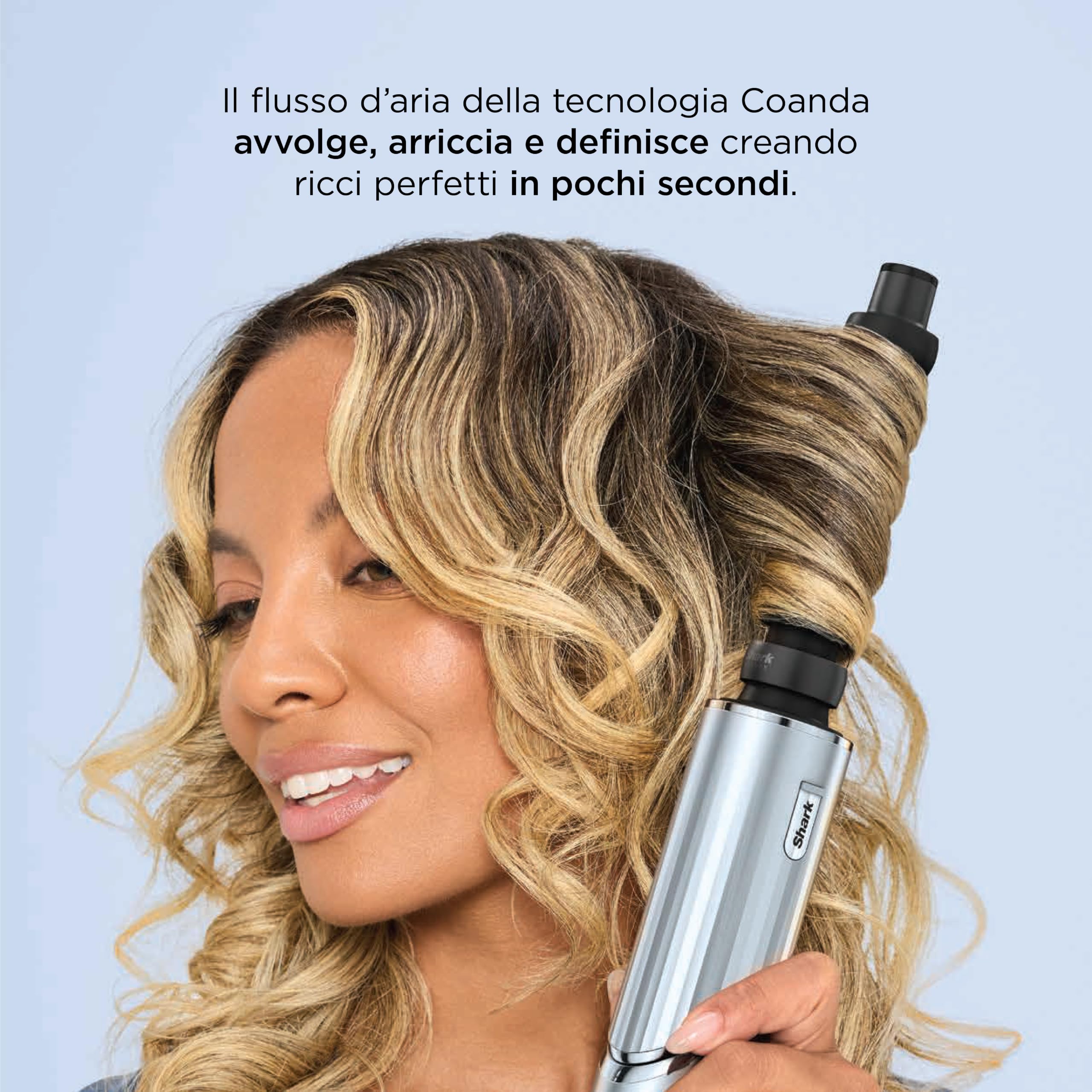 Shark FlexStyle, Styler e Asciugacapelli 6in1, Limited Edition Blu Ghiaccio | Phon Arricciacapelli, Lisciante, Volumizzante, Diffusore, Concentratore Evita Danni da Calore, Modello HD476WHEU